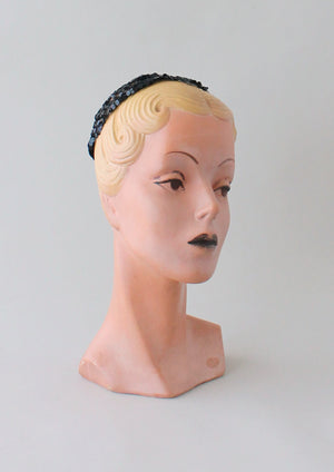 Vintage 1930s Black Sequined Skull Cap