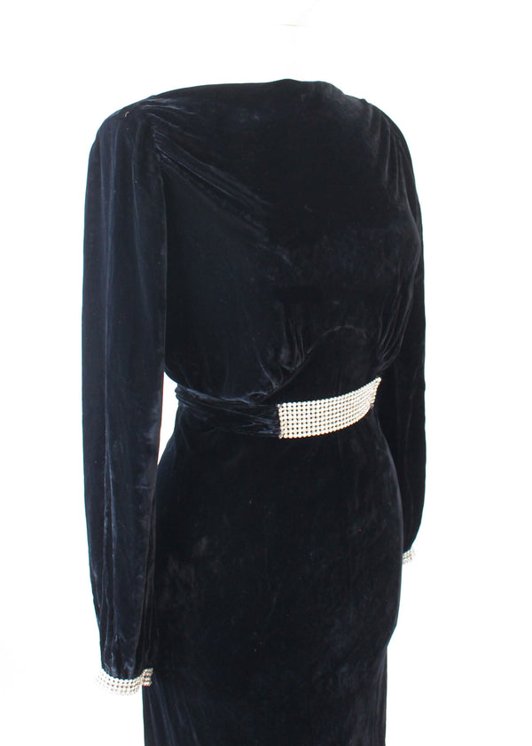Vintage 1930s Art Deco Black Velvet and Rhinestone Evening Dress ...