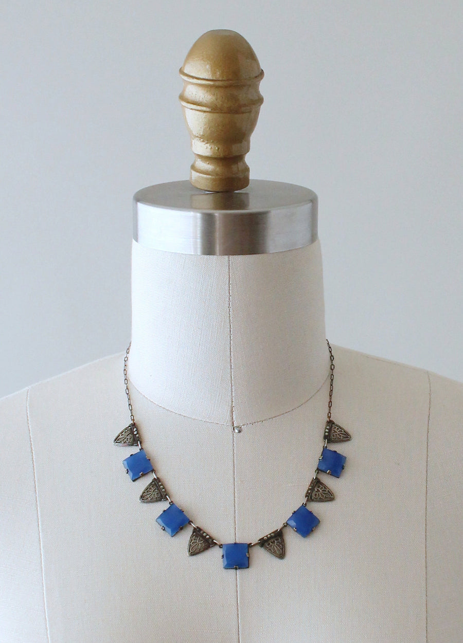 Vintage 1930s Blue Glass and Marcasite Necklace