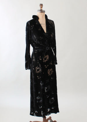 Vintage 1930s Black Burnout Velvet Dress