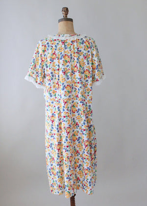Vintage 1930s Floral Feedsack and Lace Day Dress