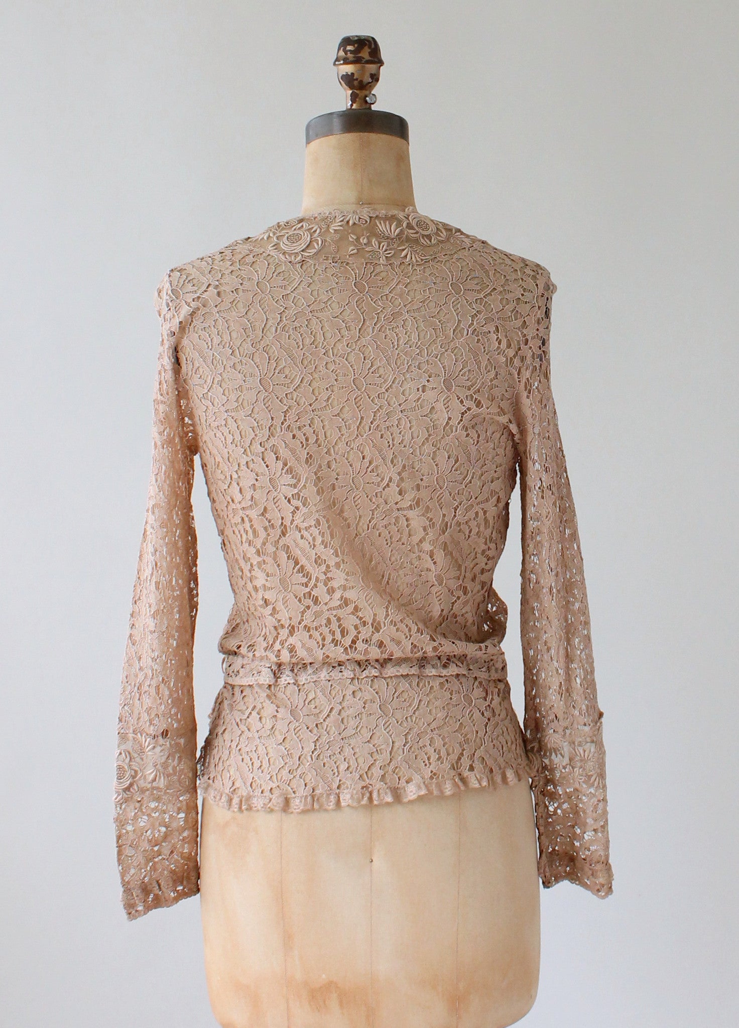 Vintage 1920s–30s Ecru Lace Blouse with Glass Buttons