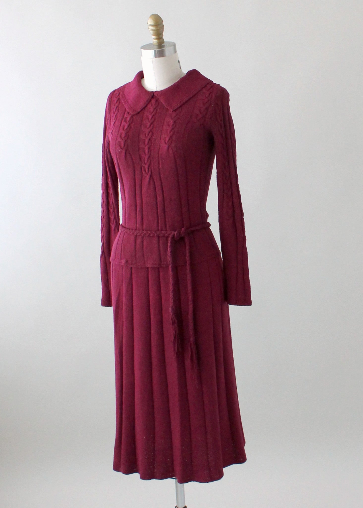 Vintage 1930s Plum Knit Sweater and Skirt Dress Set