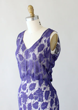 Vintage 1930s Purple Lace Evening Dress