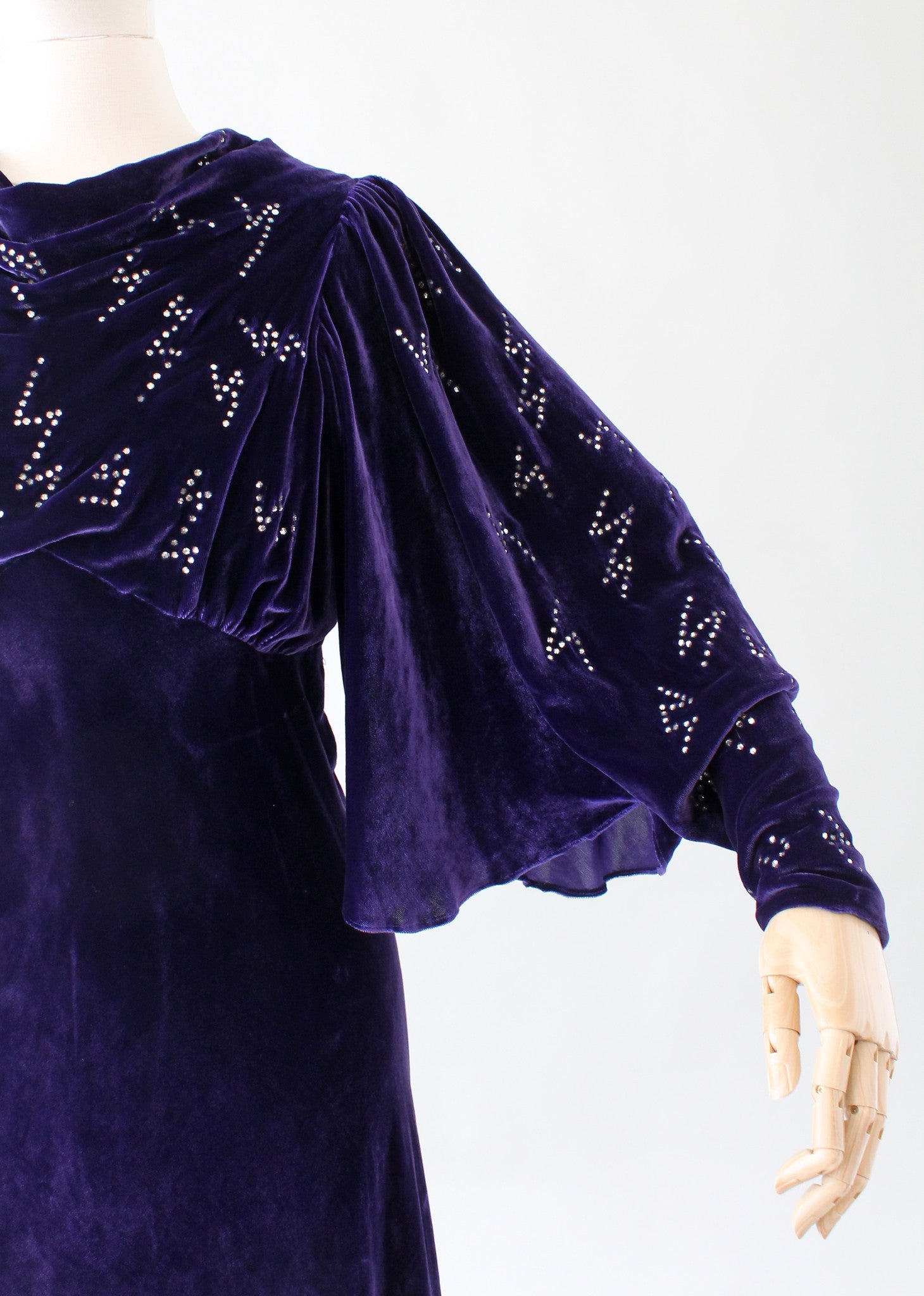 Vintage 1930s Purple Velvet Evening Gown with Rhinestones