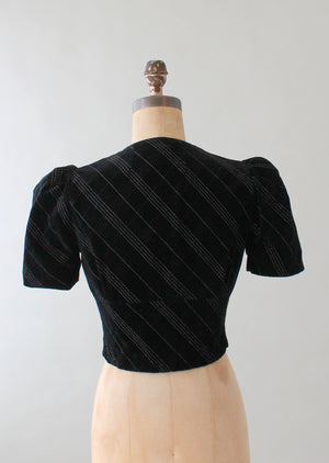 Vintage 1930s Stitched Striped Velvet Cropped Jacket Top