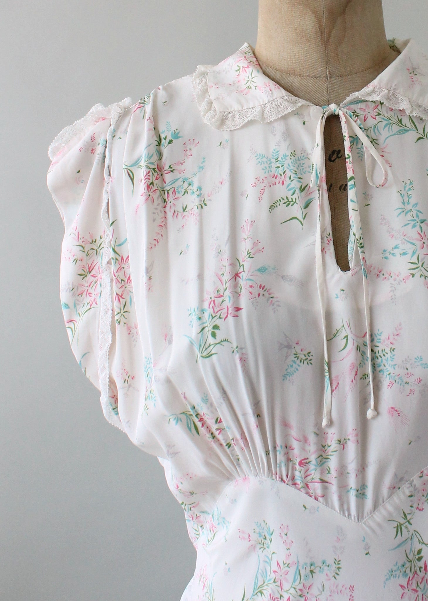 Vintage 1940s Textron Floral Rayon Bias Cut Gown