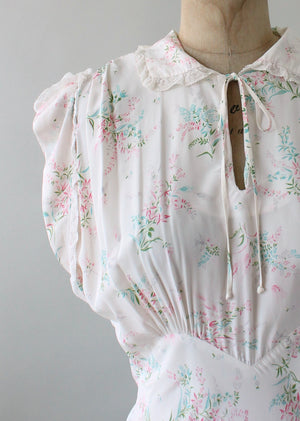 Vintage 1940s Textron Floral Rayon Bias Cut Gown