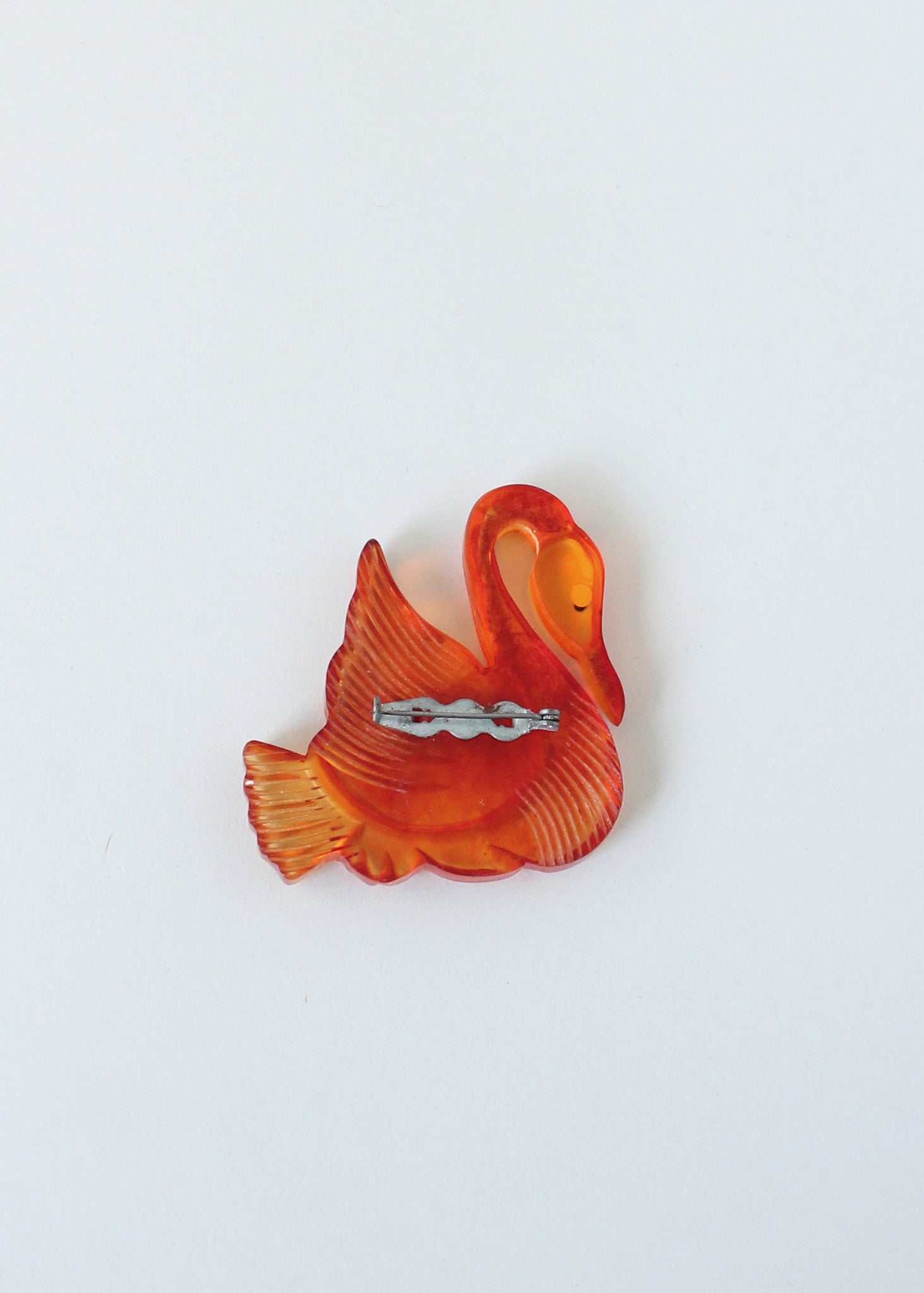 Vintage 1940s Reversed Carved Lucite Swan Brooch