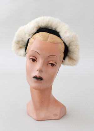Vintage 1940s White Fur and Black Felt Hat