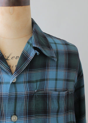 Vintage Blue Plaid Loop Collar Shirt