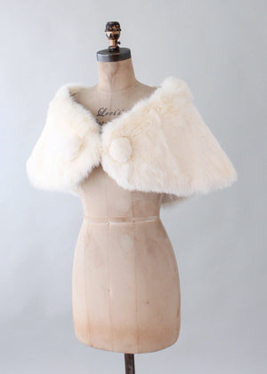 Vintage 1950s White Fur Wedding Shawl Cape