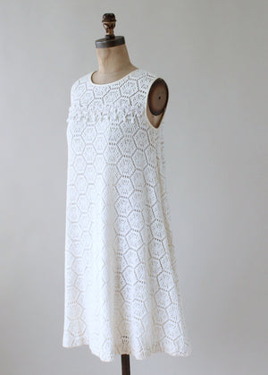 Vintage 1960s MOD White Knit Lace Tent Dress