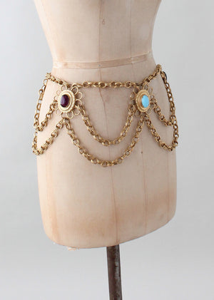 Vintage 1960s Glass and Gold Chain Glamour Belt