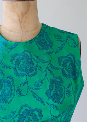 Vintage 1960s Iridescent Green Brocade Party Dress
