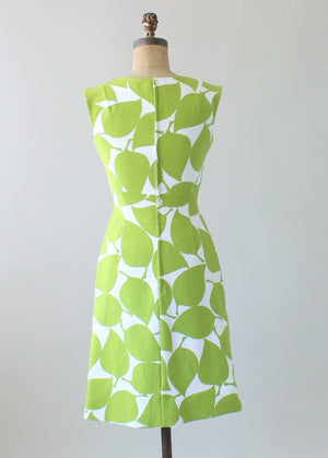 Vintage 1960s Lime Leaves Cotton Day Dress