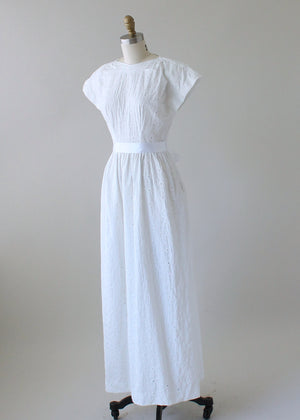 Vintage 1960s White Flower Maxi Wedding Dress