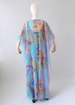 Vintage 1970s Abstract Chiffon Caftan Dress