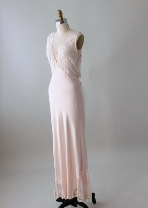 Vintage 1970s Sexy Pale Pink Rayon and Lace Gown