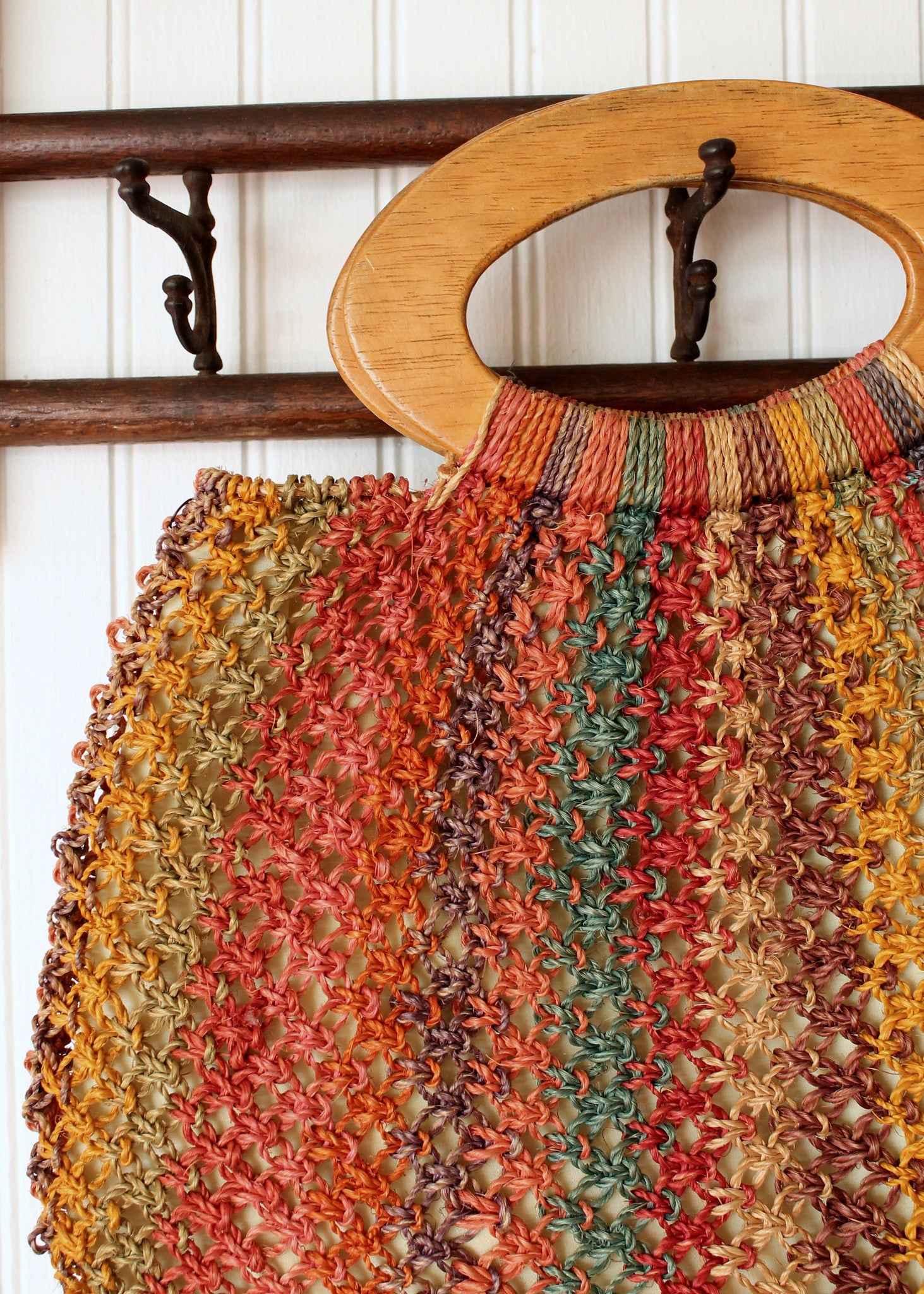 Vintage 1970s Color Striped Woven Straw Purse