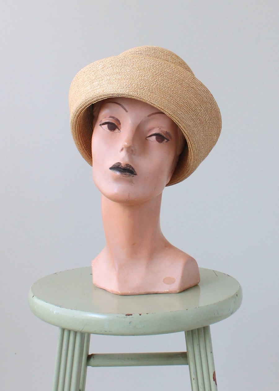 Vintage 1980s Laura Ashley Straw Cloche Hat