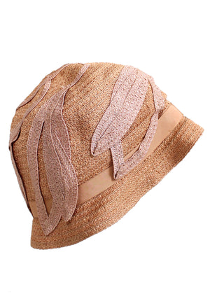 Vintage 1920s Summer Pink Straw Cloche Hat