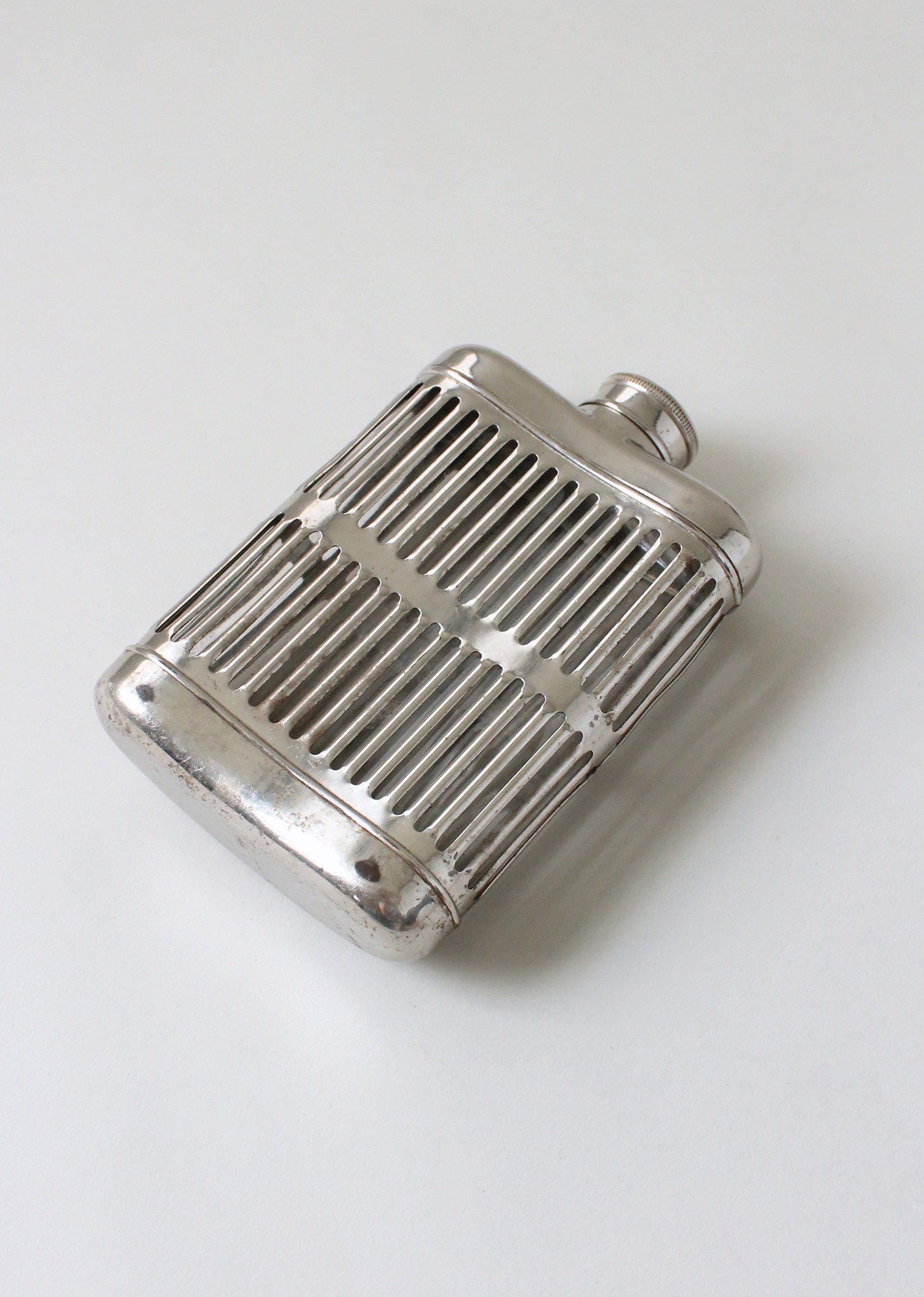 Vintage 1920s Caged Glass and Metal Flask