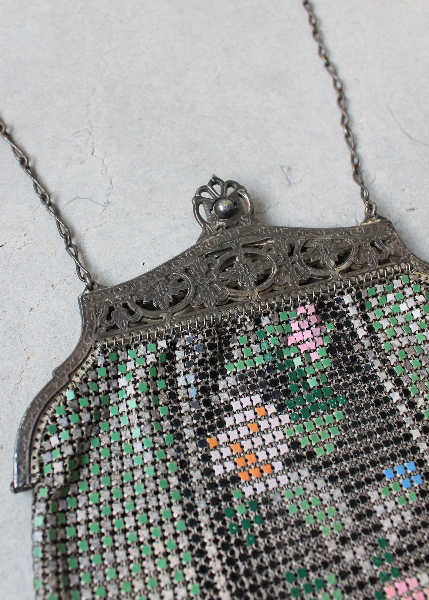 Vintage 1920s Floral Painted Mesh Purse