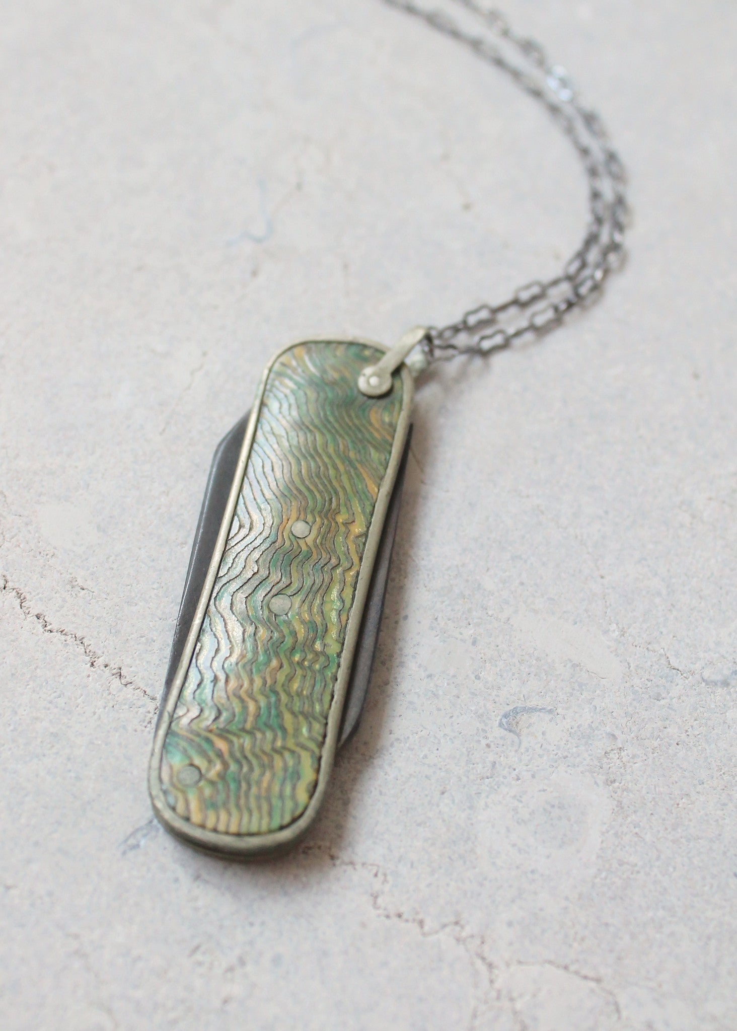 Vintage 1920s Green Shell Pocket Knife Necklace