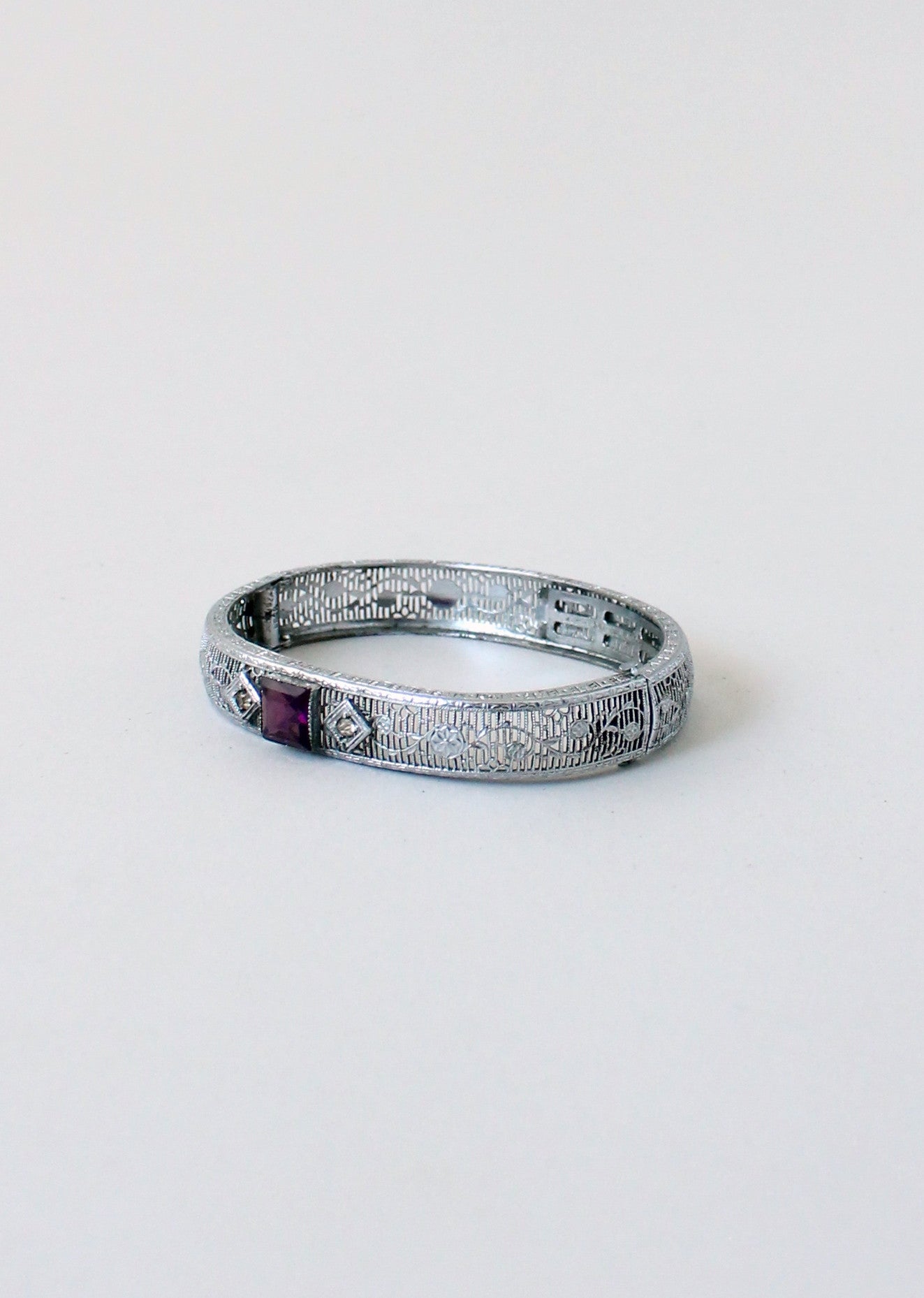 Vintage 1920s Silver and Purple Glass Filigree Bracelet