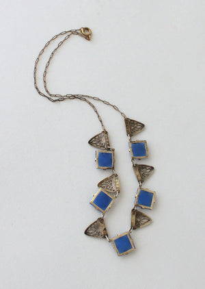 Vintage 1930s Blue Glass and Marcasite Necklace