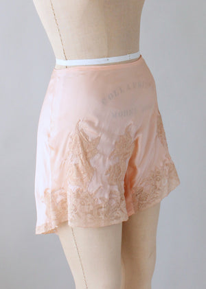 Vintage 1930s NRA Label Peach Silk and Lace Tap Pants NOS
