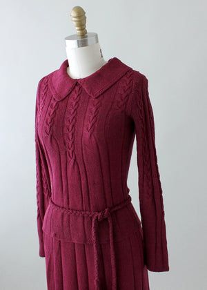 Vintage 1930s Plum Knit Sweater and Skirt Dress Set