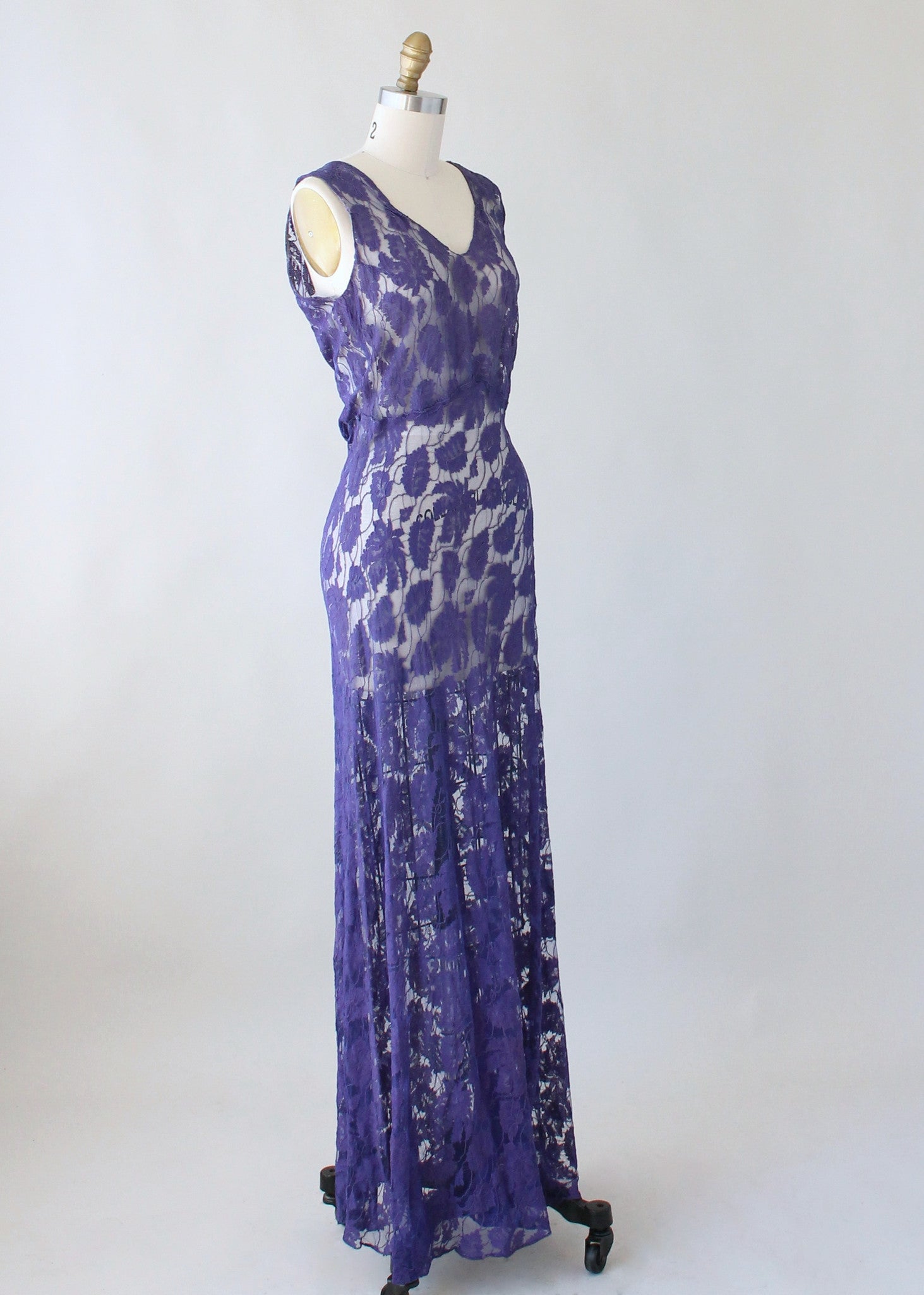 Vintage 1930s Purple Lace Evening Dress