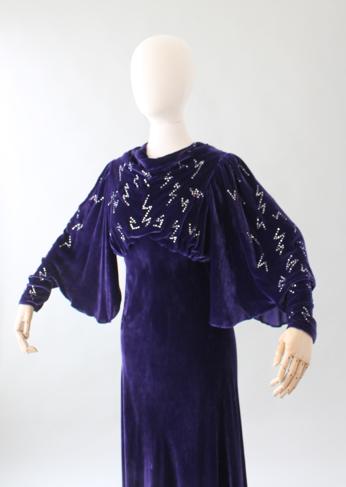 Vintage 1930s Purple Velvet Evening Gown with Rhinestones