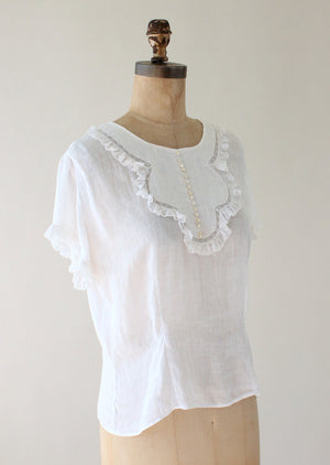 Vintage 1930s Sheer White Button Back Blouse - Raleigh Vintage