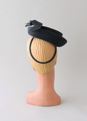 Vintage 1940s Black Straw Tilt Riding Hat