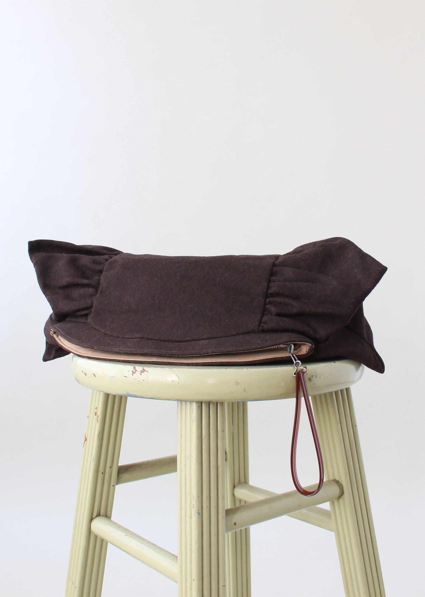 Vintage 1940s Large Brown Wood Clutch with Plastic Holder