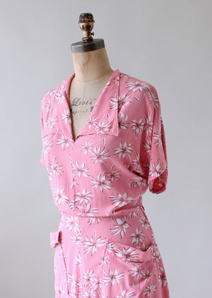 Vintage 1940s Pink Floral Print Day Dress