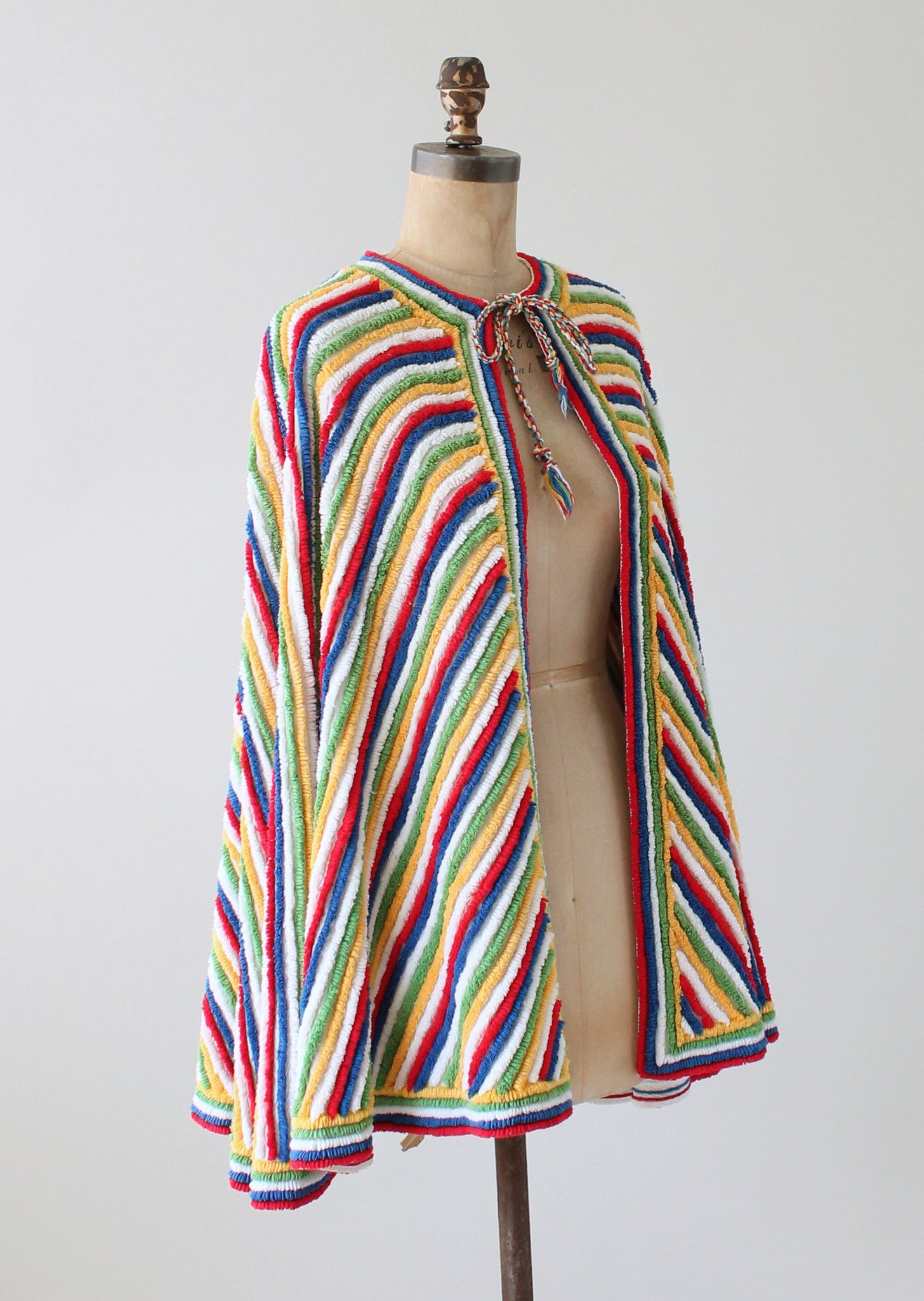Vintage 1940s Rainbow Striped Chenille Poolside Cape