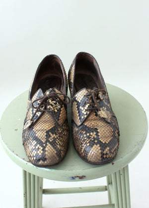 Vintage 1930s Snakeskin Lace Up Loafers