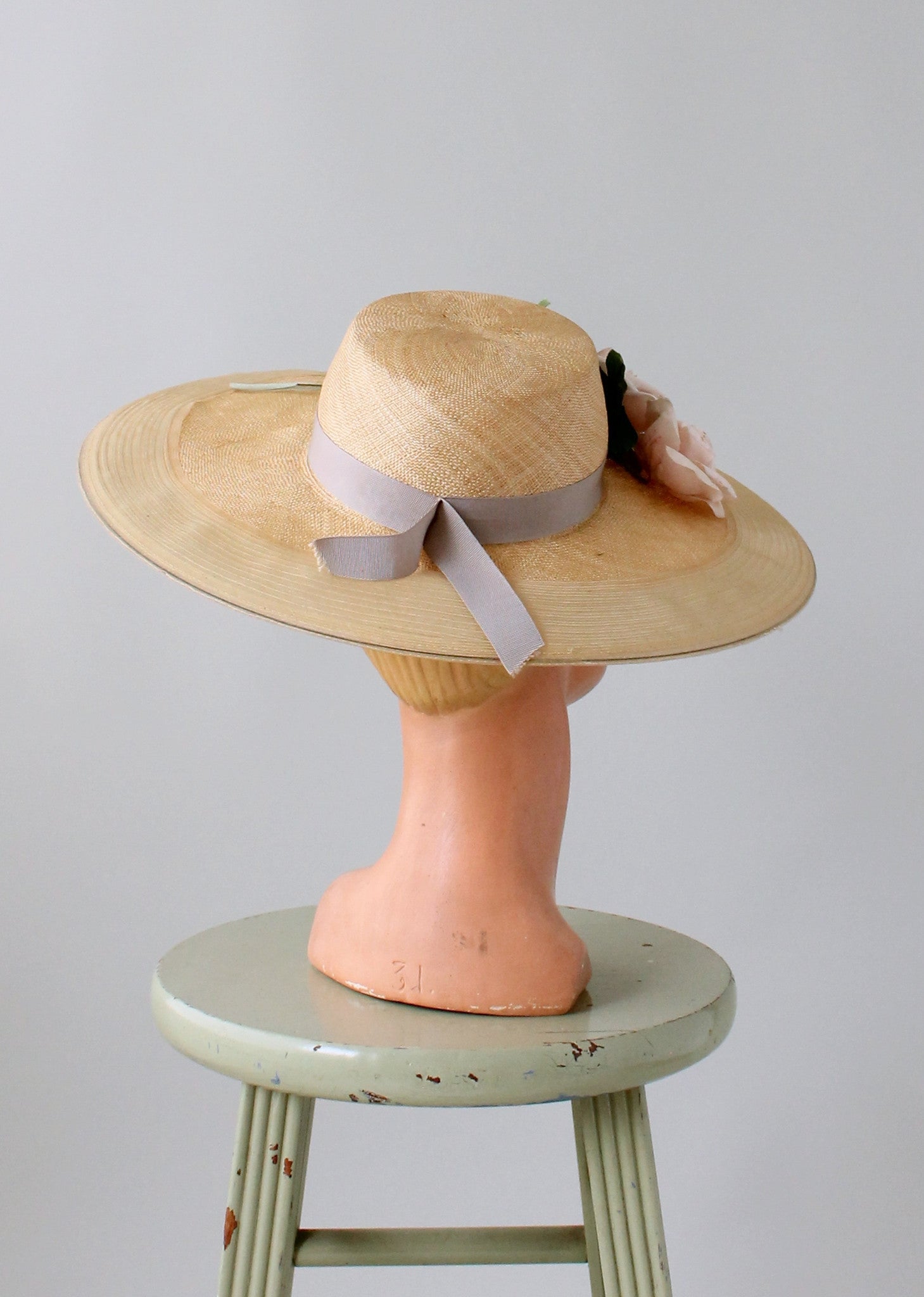 Vintage Early 1940s Pink Roses Wide Brim Hat
