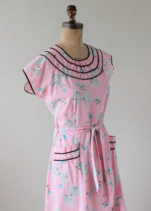 Vintage 1950s Sweet Novelty Print Pink Wrap Dress