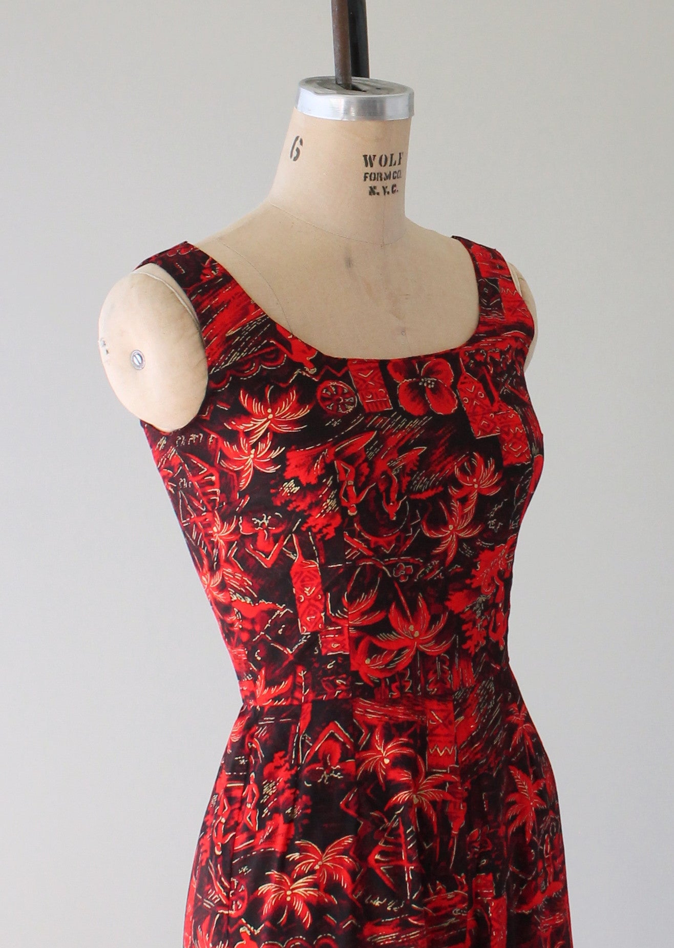 Vintage 1950s Tiki Print Cotton Jumpsuit