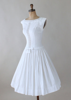 Vintage 1950s White Cotton and Lace Day Dress