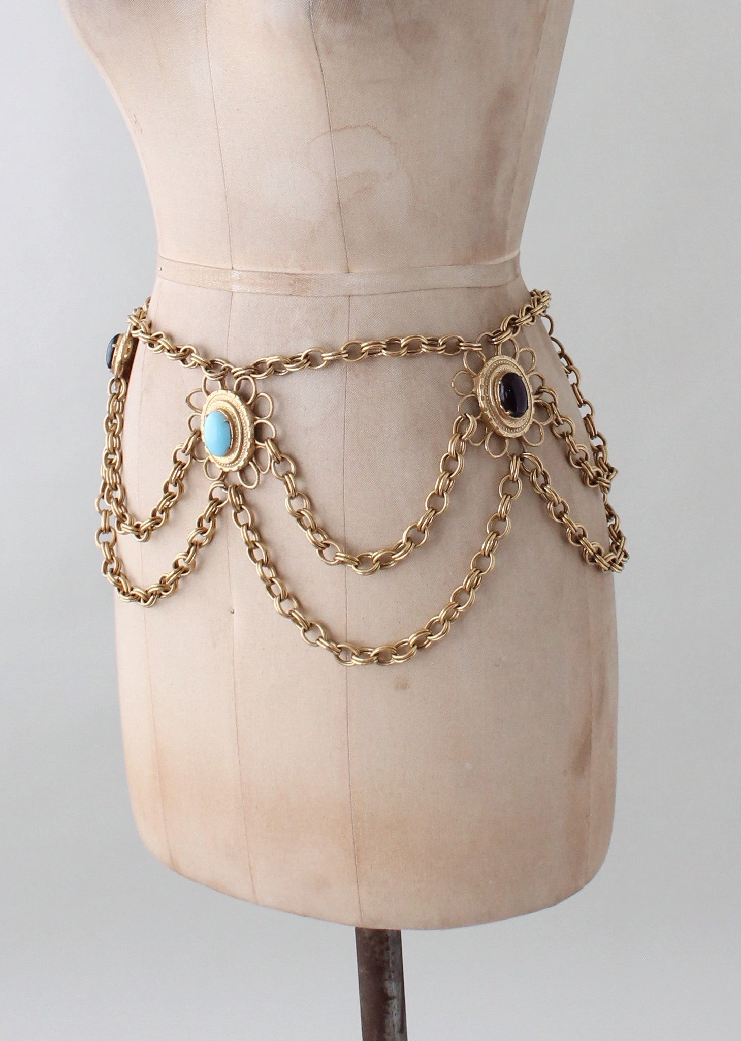 Vintage 1960s Glass and Gold Chain Glamour Belt