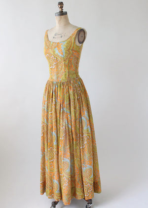 Vintage 1960s Paisley Cotton Maxi Sundress
