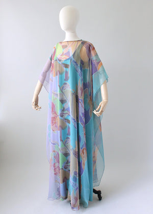 Vintage 1970s Abstract Chiffon Caftan Dress