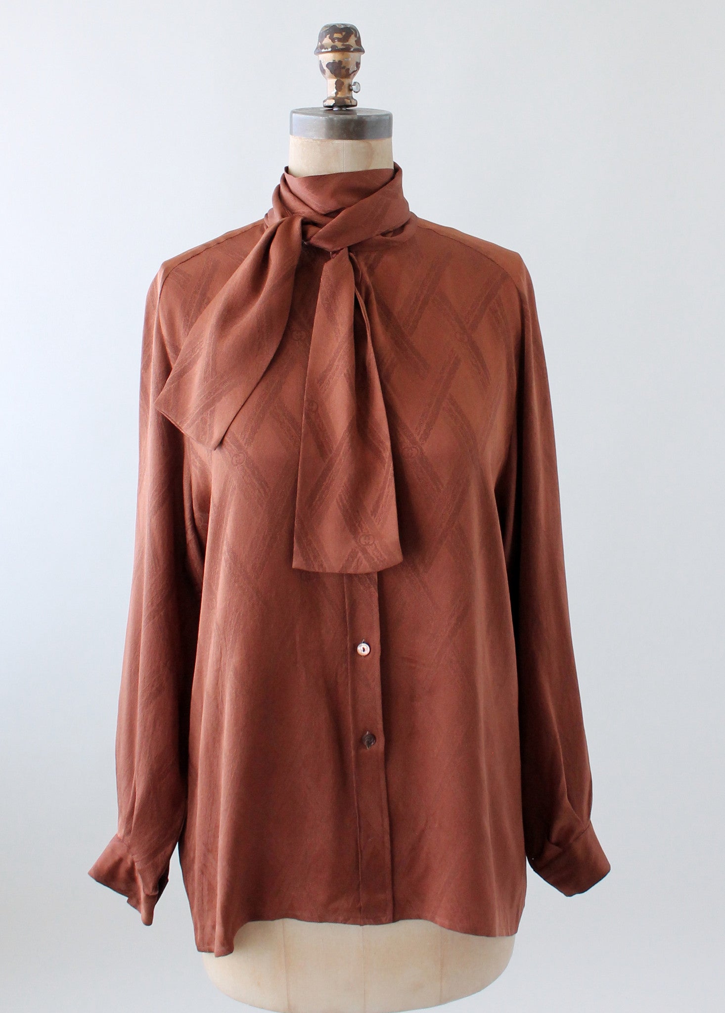 Vintage 1970s Gucci Brown Silk Logo Blouse
