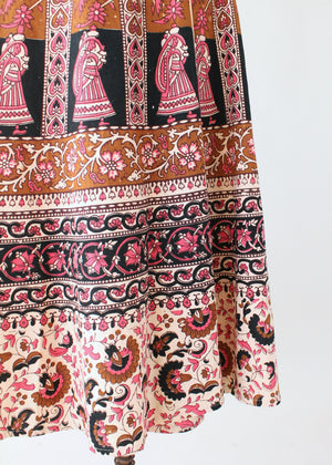 Vintage 1970s Indian Cotton Block Print Wrap Skirt